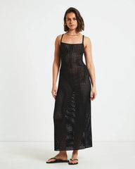Calypso Crochet Midi Dress in Black
