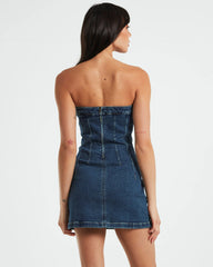 Pixie Corset Denim Mini Dress Grunge Blue