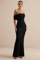 Novessa | Black Lace Bardot-Neck Maxi Dress