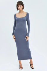 Grey Maxi Dress Long Sleeve Bodycon