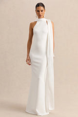Vionette | White High-Neck Maxi Dress With Scarf