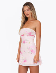 CARSYN MINI DRESS - PINK : FLORAL : WATER COLOUR FLORAL