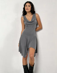Briar Waterfall Mini Dress in Cupro Grey