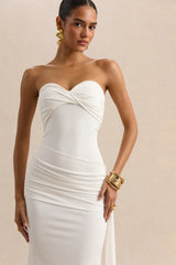 Liramine | White Bandeau Maxi-Dress With Gathered-Detailing And Sash