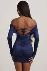 Bow-Detail Off-Shoulder Mini Dress in True Navy