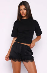 Easy Breeze Satin Lace Shorts Black