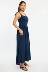 Blue Maxi Dress Tie Shoulder