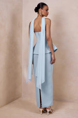 Farron | Powder Blue Bandeau Corset Maxi Dress