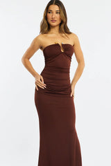 Brown Strapless Maxi Dress