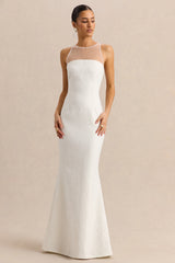 Rosevine | White Lace Crew-Neck Maxi Dress With Mesh Panel