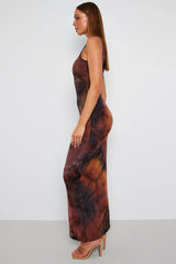 Brown Abstract Maxi Dress Sleeveless Jersey