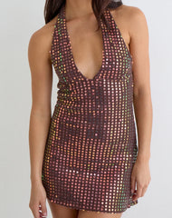 Codamo Mini Dress in Sequin Knit Dark Brown