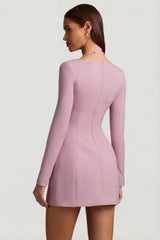 Pinstripe Structured A-Line Mini Dress in Mauve
