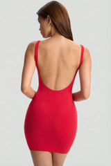 Low-Back Bodycon Mini Dress in Cherry Red