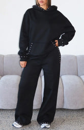 Glow Your Own Way Studded Wide Leg Sweatpants Black