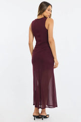 Red Midi Dress Cut Out Detail Mesh