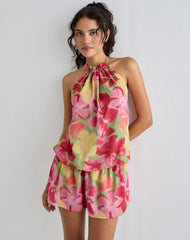 Veloria Halterneck Mini Dress in Bold Multi Colour Floral