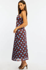 Brown Polka Dot Midi Dress Strappy