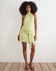 Vakali Halterneck Mini Dress in Rayon Jersey Pistachio