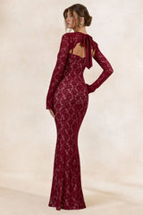 Mirellia | Dark Red Lace Sweetheart-Neck Maxi Dress