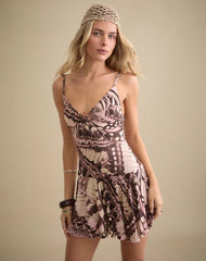 Kalon Strappy Mini Dress in Enchanted Brown
