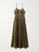 Lace-trimmed silk-satin midi dress