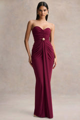 Beverly | Burgundy Bandeau Maxi Dress With Gathered-Detailing