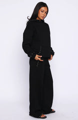 Glow Your Own Way Studded Wide Leg Sweatpants Black