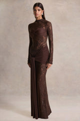 Akira | Brown Lace Maxi Dress With Sash-Detail