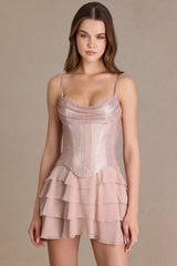 Embellished Corset Mini Dress in Blush Pearl