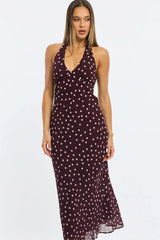 Red Polka Dot Midi Dress Halter Neck