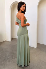 Aveline Strapless Wrap Maxi Dress - Olive