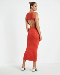 Lucinda Cut Out Midi Dress Burnt Red