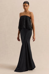 Clemency | Black Lace And Matte Satin Bandeau Maxi Dress