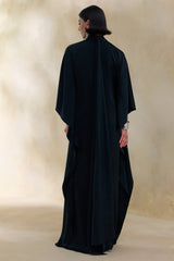 Lumisette | Black Satin High-Neck Maxi Dress With Cape