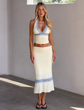 CALINA LACE PANEL MIDI SKIRT - CREAM