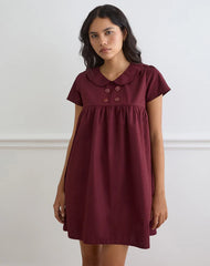 Imiraty Babydoll Mini Dress in Poplin Maroon