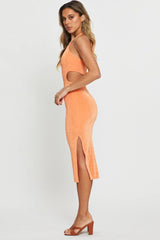 Orange Midi Dress Halter Neck