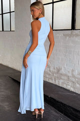 Sasha High Neck Mesh Maxi Dress - Blue