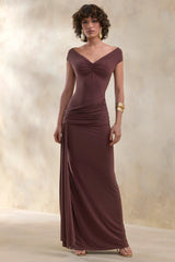 Petronia | Brown V-Neck Maxi Dress With Wrap-Detail