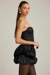 Satin Bubble Hem Corset Mini Dress in Black