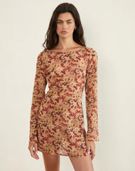 Jovia Mini Dress in Chiffon Rusty Flower