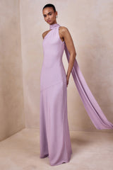 Cara | Lilac Matte Satin High-Neck Maxi Dress