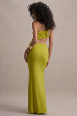 Giovanna | Olive Asymmetric Maxi Dress With Wrap Skirt