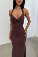 Nikki Halter Neck Maxi Dress - Brown