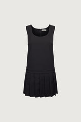 PLEATED SCOOP NECK MINI DRESS