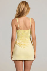 Embellished Corset Mini Dress in Lemon Yellow