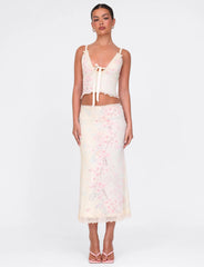 LONIE MIDI SKIRT - NEUTRAL : FLORAL : WASHED CHERRY BLOSSOM