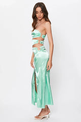 Green Tie Side Cut Out Maxi Dress
