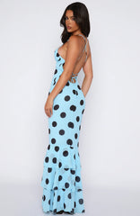Power Ballad Maxi Dress Baby Blue/Choc Polka Dot